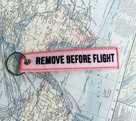 Pink Remove Before Flight Keyring, Bag Tag