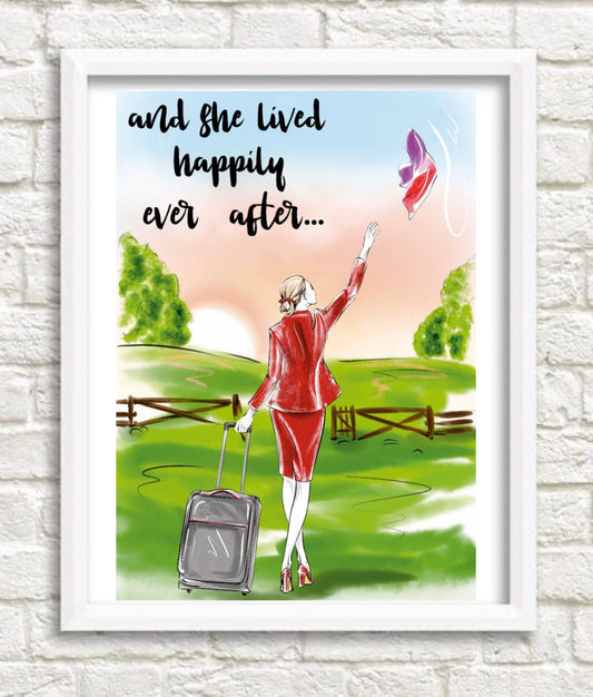 Virgin Flight Attendant Travel Print  - And She Lived Happily Ever After