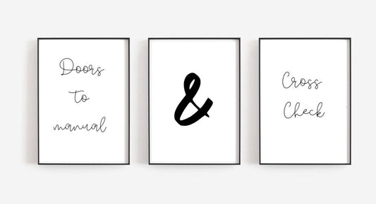 Set of 3: Doors to manual and cross check, quote print, travel quote, flight attendant quote, cabin crew quote
