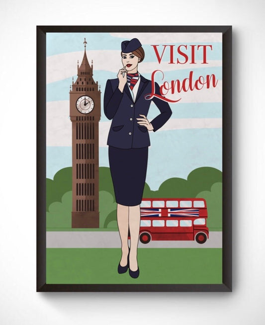 Visit London Retro Travel Poster | British Airways Cabin Crew Poster