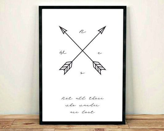 Not All Those Who Wander Are Lost | Compass Art Poster | Travel Quote Art Print | Tolkien Art Print