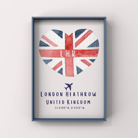 LHR | London Heathrow Airport Code Print | Union Jack U.K. Travel Print