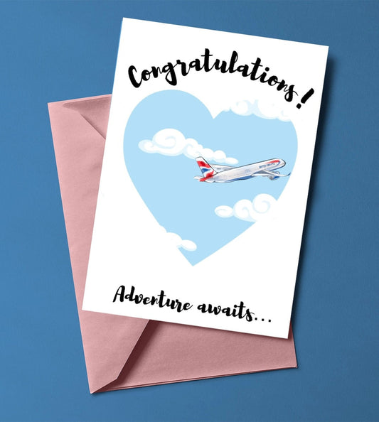 Any Aircraft Cabin Crew Card | Congratulations | Adventure Awaits | Aircraft customisable to any airline