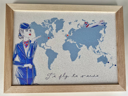 British Airways Cork Pin Board |World Map, To Fly To Serve | Roster, Rota, Schedule Pin Board | Cabin Crew Gift