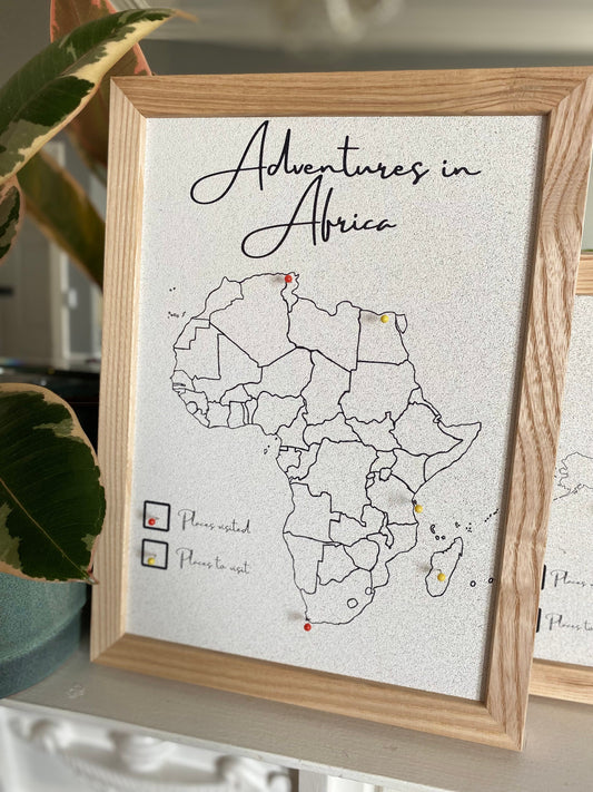 Adventures in Africa, Cork Pin Board Map | Travel Gift | Africa Travel Decor