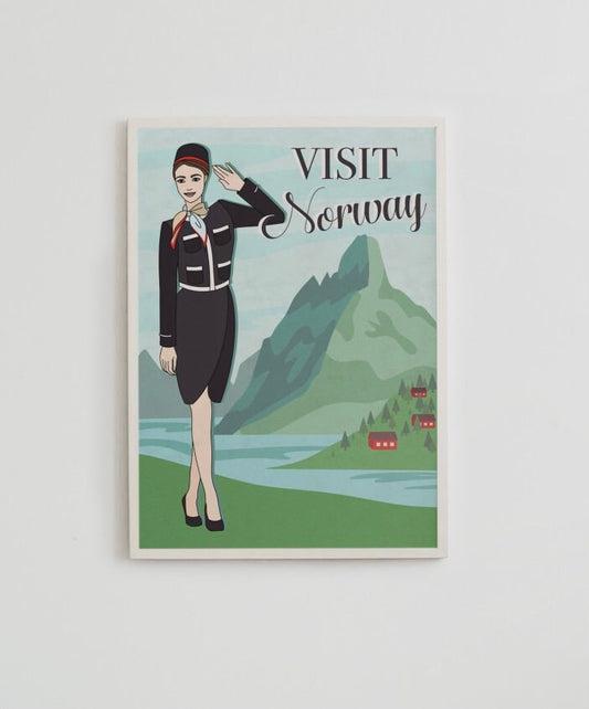 Visit Norway Retro Travel Poster | Norwegian Air | Flight Attendant Print