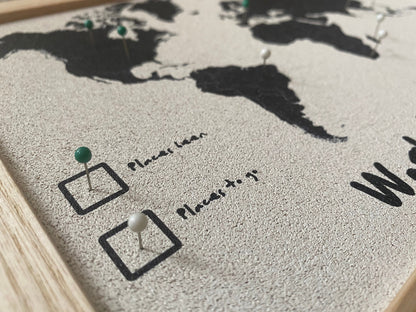 World Map Cork Pin Board | Customisable with your own text