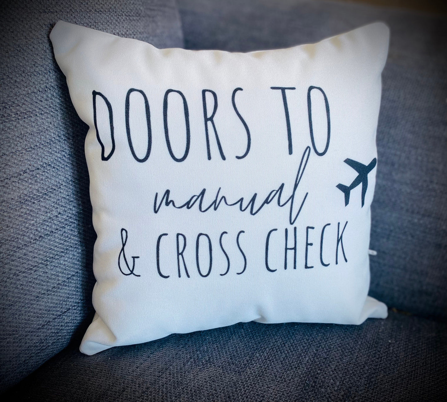 Doors To Manual and Cross Check Canvas Cushion | Cabin Crew Home Decor | Aviation Gift | Flight Attendant Accessories