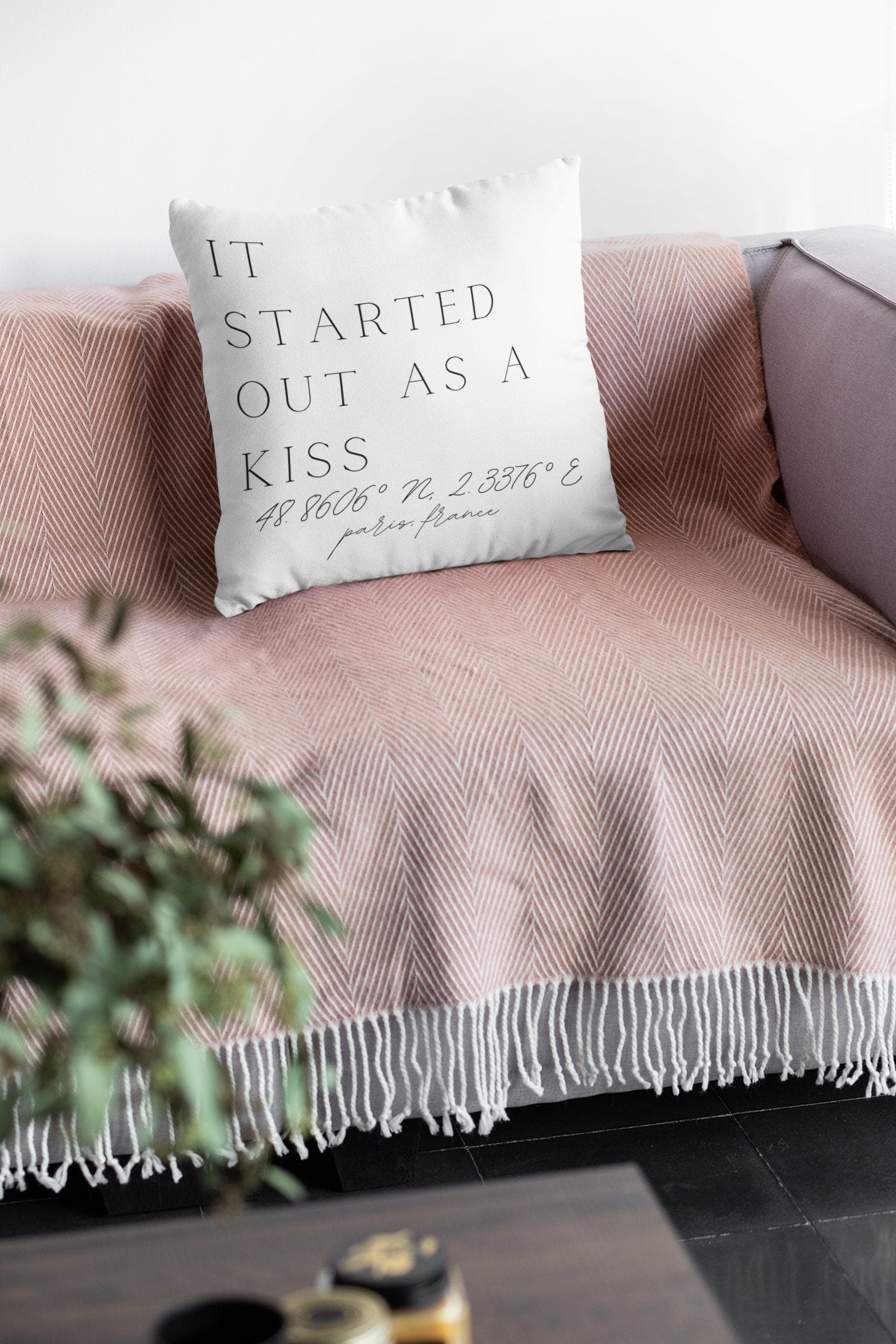 Personalised Coordinates Cushion | Throw Cushion | ‘It Started Out With A Kiss’ Where We Met Custom Cushion
