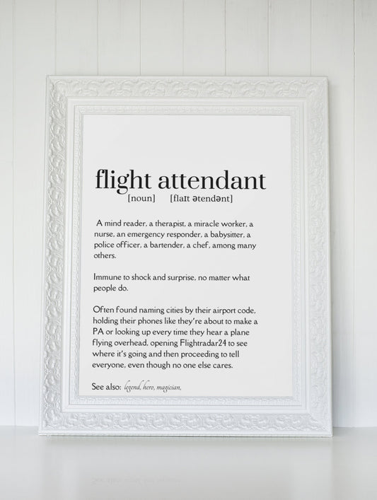 Flight Attendant Definition Print | Cabin Crew Poster | Flight Attendant Gift | Physical Print or Digital Download