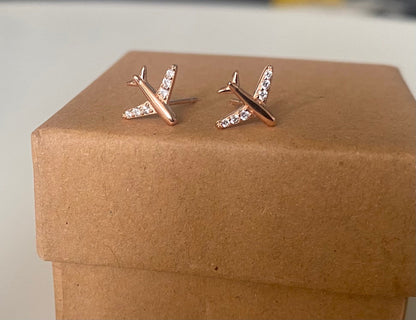 Sterling Silver Tiny Aircraft Stud Earrings