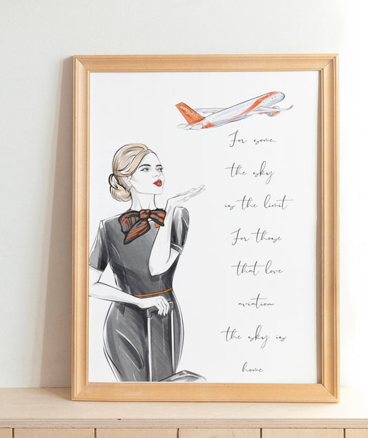 Easyjet Cabin Crew Print | 'For most, the sky is the limit, for those that love aviation, the sky is home' | Aviation Quote Print