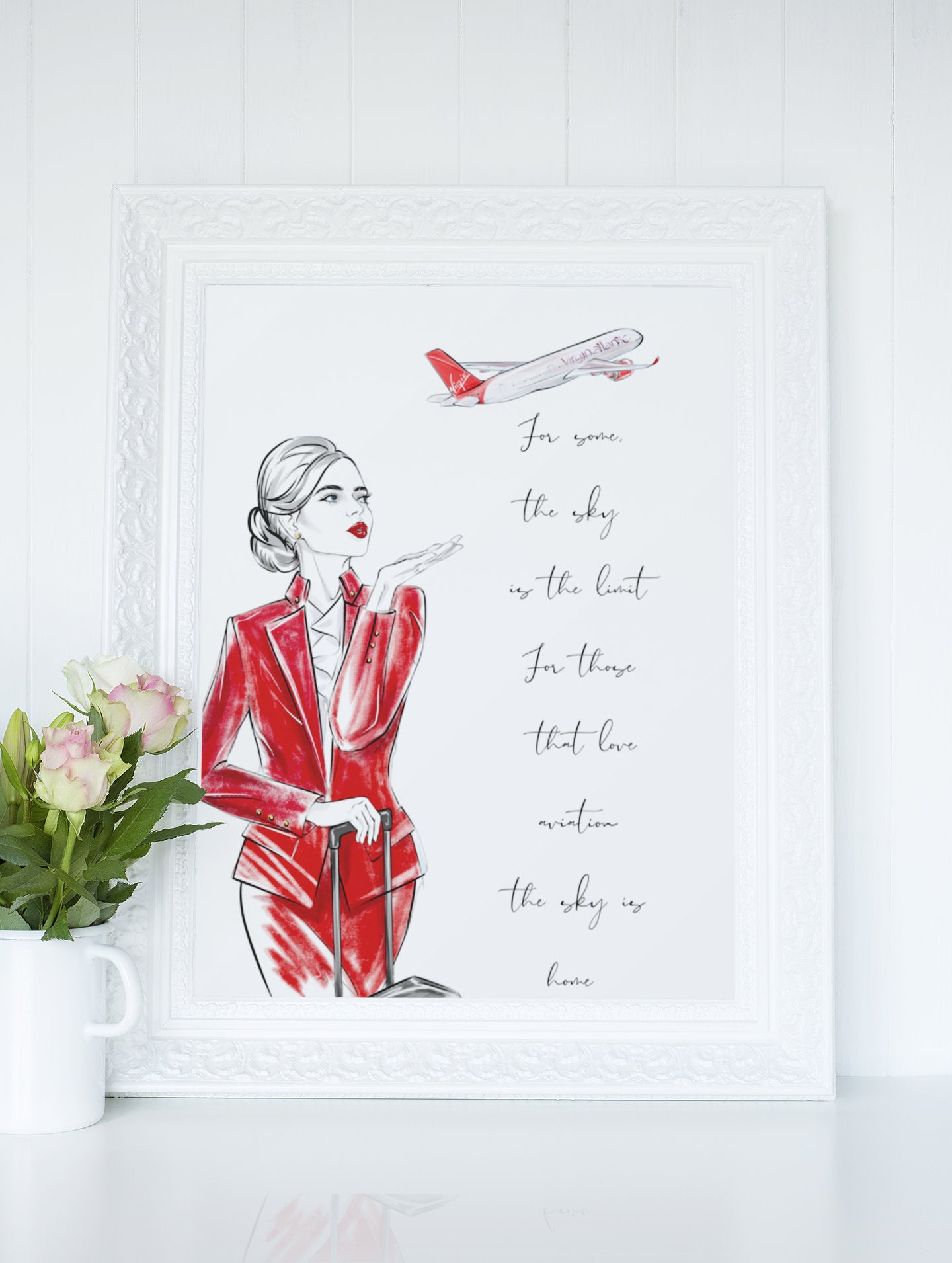 Virgin Atlantic Cabin Crew Print | 'For most, the sky is the limit, for those that love aviation, the sky is home' | Aviation Quote Print