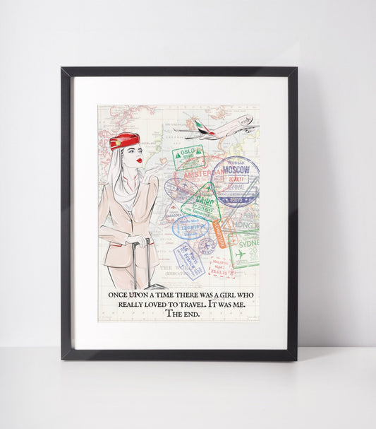 Emirates Passport Stamp Print | Cabin Crew Illustration | Flight Attendant Gift
