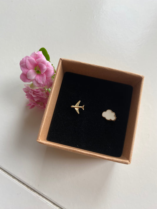 Plane Jane Aircraft and Cloud Stud Earrings