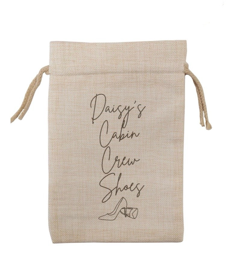 Personalised canvas cabin crew shoe bag.