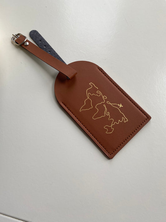 Brown map of the world luggage tag