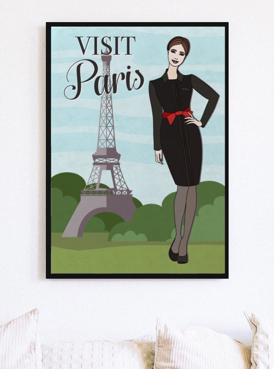 Visit Paris Retro Travel Poster | Air France Flight Attendant Travel Print