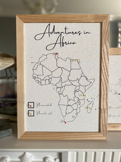 Adventures in Africa, Cork Pin Board Map | Travel Gift | Africa Travel Decor