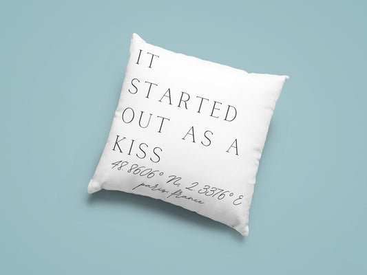 Personalised Coordinates Cushion | Throw Cushion | ‘It Started Out With A Kiss’ Where We Met Custom Cushion
