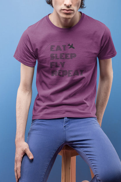 Eat Sleep Fly Repeat Male T-shirt | Travel, Aviation Themed Tee | Cabin Crew, Flight Attendant, Pilot Gift