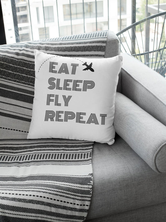 Decorative Canvas Throw Cushion | Eat Sleep Fly Repeat | Frequent Flyer, Cabin Crew, Flight Attendant, Pilot Gift