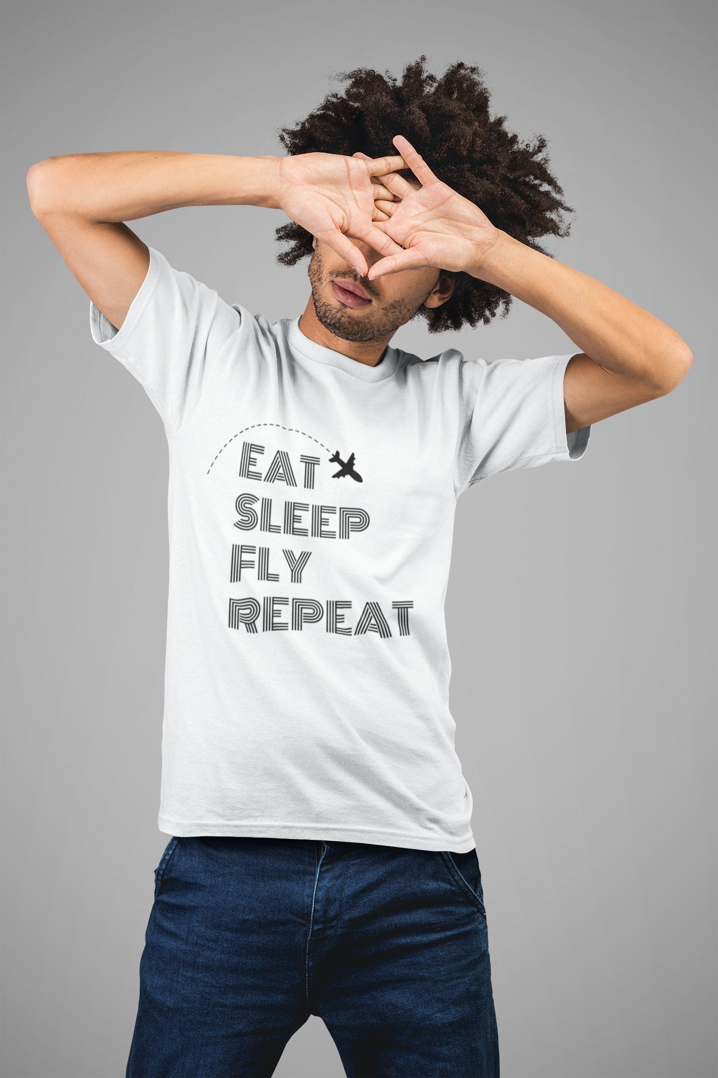 Eat Sleep Fly Repeat Male T-shirt | Travel, Aviation Themed Tee | Cabin Crew, Flight Attendant, Pilot Gift