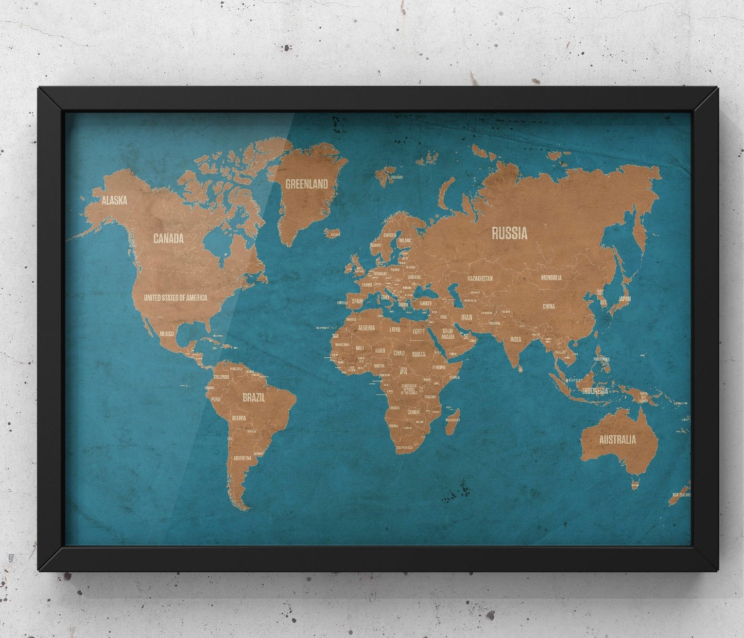 World Map Cork Pin Board | Black Frame Cork World Atlas | Travel Decor | World Map Frame