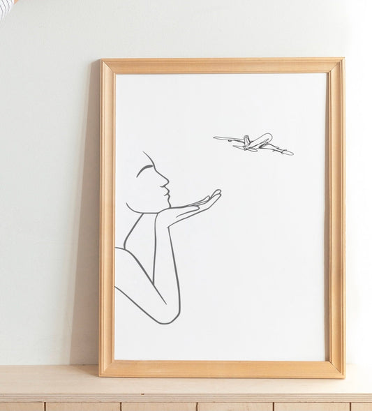Air Kiss | Minimalist Drawing Print | Travel Poster | Airplane Print | Cabin Crew, Pilot, Flight Attendant, Travel Themed Print