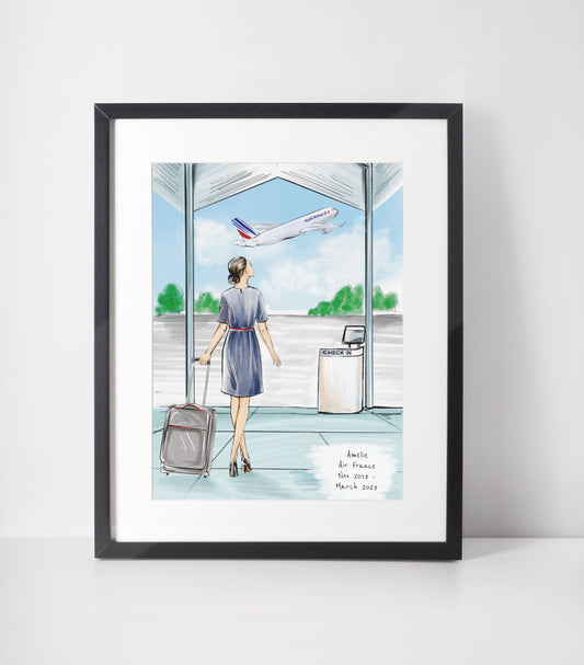 Any Airline Personalised Cabin Crew Print | Flight Attendant Check In Illustration | Customised Text